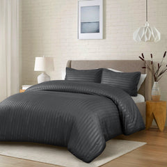 Premium Hotel Quality Satin Stripe Duvet Cover Set Double with Pillowcases | Reversible Soft Quilt Bedding | Easy Care Breathable Luxury Quilt Cover