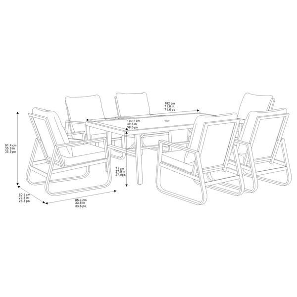 Tilham 7 Piece Cushioned Sling Dining Patio Set + Cover