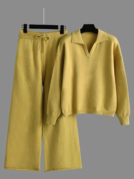 Directional Elegant New Fashion Casual Suit Pants Women'S Loose Sweater Wide Leg Pants Long Trousers Two-Piece Set