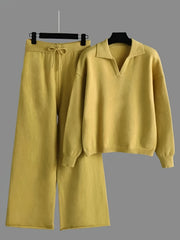 Directional Elegant New Fashion Casual Suit Pants Women'S Loose Sweater Wide Leg Pants Long Trousers Two-Piece Set