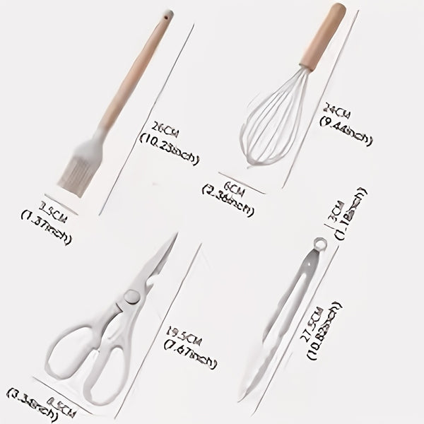 23pcs Silicone Kitchenware And Kitchen Knife Set | Heat Resistant Silicone Cutlery with Wooden Handle | Chef Knife | Non-Stick Friendly Tool | Easy to Cook And Clean | Convenient to Carry | Suitable for School, Home, Outdoor Use | Mother'S Day