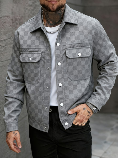 Men's Collared Shirt Thin Jacket Coat Casual Versatile Trendy High-End Workwear Top Checkered Spring/Autumn Shirt Jacket No Lining