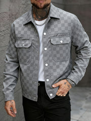 Men's Collared Shirt Thin Jacket Coat Casual Versatile Trendy High-End Workwear Top Checkered Spring/Autumn Shirt Jacket No Lining