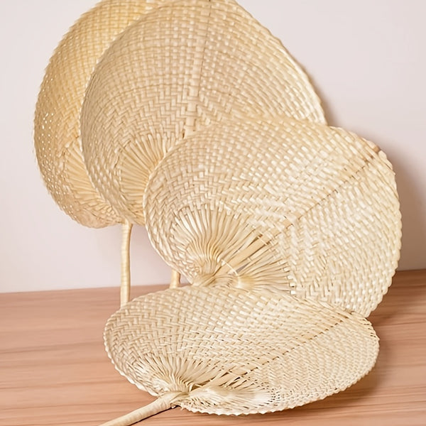 Set of 2 Hand-Woven Bamboo And Rattan Fans, Perfect for Keeping Cool in Summer, Ideal for Farmhouse-Style Wall Decor Or As Gifts for Weddings And Parties