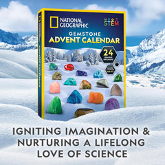 NATIONAL GEOGRAPHIC 2025 Gemstone Advent Calendar - Christmas Countdown Calendar for Kids with 24 Gems, Rock Collection, Mini Gem Dig Kit (English-Only Version)