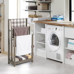 Freestanding Wood Towel Rack with 3 Individual Bars and Bottom Storage Shelf