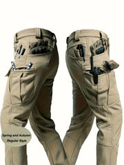 Men'S Stretchy Black Cargo Work Pants - Elastic Waist, Multi-Pocket Design for Hiking & Everyday Comfort, Durable & Comfort Fit, Outdoor Pants|Casual Cargo Pants|Glossy Finish Pant
