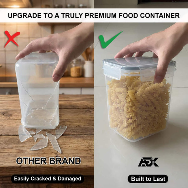 AEX Airtight Food Storage Container 1.6L – BPA-Free Plastic Food Storage Container with 4-Way Lock Lid, Leakproof Dry Food Storage Container for Cereal, Flour, Sugar, Rice & Pasta (Set of 10/20/30)