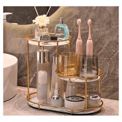 Large 3-Tier Bathroom Organizer with Metal Frame - Perfect for Cosmetics, Perfumes, Skincare & Toothbrushes - Durable Cast Iron, Washable UV Panel