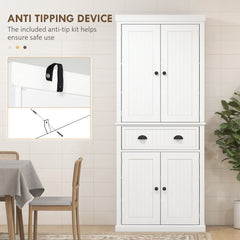 183 cm Tall Kitchen Cabinet, Freestanding Storage Cabinet with 4 Doors, Drawer and Adjustable Shelves, Kitchen Cupboard for Dining Room, White