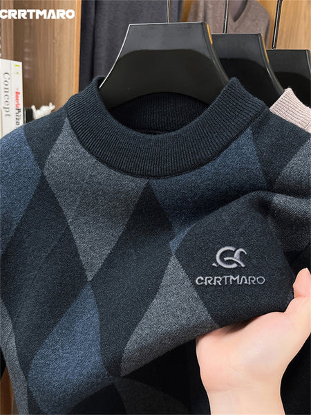 Carterma CRRTMARO Embroidered Sweater Men'S Warm Autumn And Winter Fleece Thickened Semi-High Collar Base Shirt Casual Men'S Clothing Shengyida