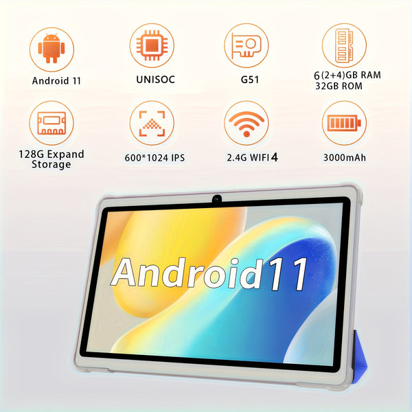 2025 Android 11 tablet, 7-inch tablet with protective case, 6GB (2+4expand) RAM+32GB ROM quad core processor, 2.0MP front+2.0MP rear camera, 3000mAh IPS tablet, Wi Fi tablet, birthday gift, Father's Day