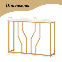 ERGOMASTER Gold Console Table, Modern White Faux Marble Entryway Table, Narrow Sofa Side Table with Geometric Metal Frame, for Living Room, Hallway & Entrance, 110 x 30 x 80 cm