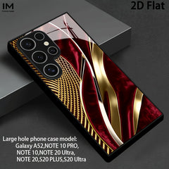 Phone Case - Phone Case: 2D Flat Red And Golden Velvet Texture Art Pattern Design Black Tempered Glass Phone Case, Suitable for Iphone 17 Air/16 Pro Max/15 Plus/14/13/12/11 Pro And Samsung Galaxy S22/S23/S24/S25/S26 ULTRA PLUS