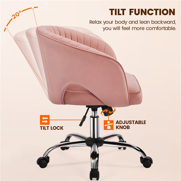 Costoffs Office Chair Tufted Desk Chair with Height Adjustable Seat, Swivel Barrel Accent Chair with Rolling Wheels for Home Office, Pink/White/Cream/Dark Grey/Light Grey