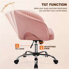 Costoffs Office Chair Tufted Desk Chair with Height Adjustable Seat, Swivel Barrel Accent Chair with Rolling Wheels for Home Office, Pink/White/Cream/Dark Grey/Light Grey