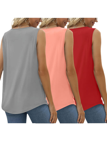 Three-Pack Women's Tank Tops Summer Sleeveless Loose Fit Eyelet Neck Solid Color Basic Shirts