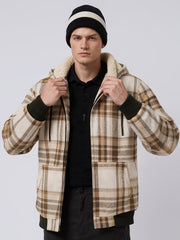 Men's Heavyweight -Lined Hooded Jacket - Full-Zip Plaid Thickened Shirt with Pockets and Adjustable Drawstring, Comfortable and Warm for Autumn and Winter
