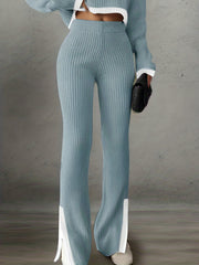 Women'S Short Color-Blocked Long-Sleeve Top with Solid Color Pants, a Casual And Stylish Outfit for Christmas