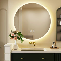 LED Bathroom Mirror with Touch Control & Defogging - Dimmable, Adjustable Brightness, 3-Color Stepless Dimmer, Mirror Suitable for Shower, Bathtub - Modern Bathroom Upgrade, Christmas Gift (Plastic Frame, 220V)