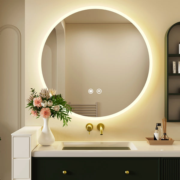 LED Bathroom Mirror with Touch Control & Defogging - Dimmable, Adjustable Brightness, 3-Color Stepless Dimmer, Mirror Suitable for Shower, Bathtub - Modern Bathroom Upgrade, Christmas Gift (Plastic Frame, 220V)