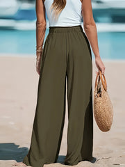 3pcs Set, Standard Size Women'S Long Pants, Wide-Leg Trousers, Solid Color, Casual, Vacation Style