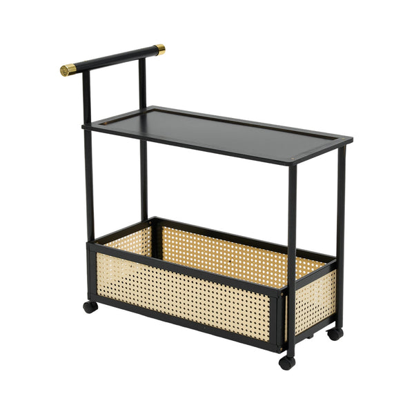 Movable sofa side table, large capacity, 50x30x70cm, double-layer design for living room and kitchen organization, versatile wicker-pattern storage basket, rolling side table, bedroom bedside storage side table, ideal for living rooms, bedrooms, and famil