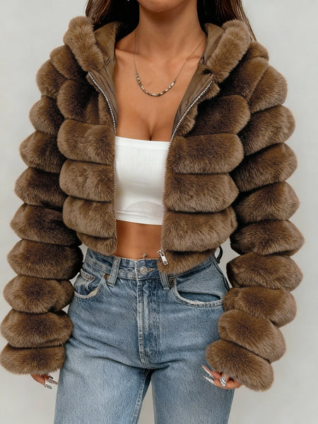 Exclusive New Autumn/Winter Collection: Elegant Three-Dimensional Women's Autumn/Winter Hooded Plush Outerwear, Stylish and Warm Autumn/Winter Outfit