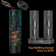 2pcs Rechargeable Electric Salt and Pepper Grinder, Automatic Salt & Pepper Mills Set with LED Light, Adjustable Coarseness, 110ml Large Capacity for Home, Kitchen Bbq, Restaurant, Outdoor, Wedding Gift