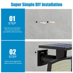 1/ 2pcs Solar Outdoor Lights, 358LED Security Lights with Remote Control, 3 Heads Motion Sensor Lights, IP65 Waterproof, 270° Wide Angle Flood Wall Lights with 3 Modes