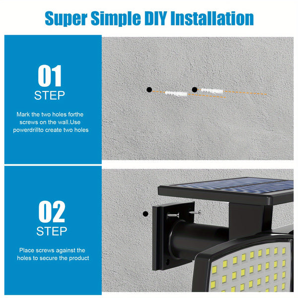 1/ 2pcs Solar Outdoor Lights, 358LED Security Lights with Remote Control, 3 Heads Motion Sensor Lights, IP65 Waterproof, 270° Wide Angle Flood Wall Lights with 3 Modes