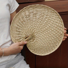 Nostalgic Southeast Asian-Style Hand Fan - Purely Hand-Woven, Seashell-Shaped Design, Cooling Palm Leaf Fan, Wall-Hanging Decor, Photography Prop