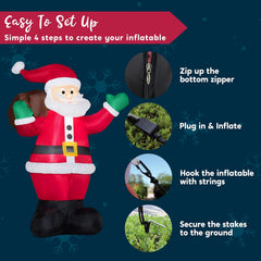 Joiedomi 6 FT Christmas Inflatable Santa with Gift Bag, Blow up Xmas Inflatable Decorations with Build in Leds for Christmas Decor, Yard Indoor Outdoor Garden Lawn Winter Decorations