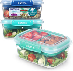 Sistema KLIP IT plus Leakproof Food Storage Containers | 1 L | Airtight, Stackable & Nestable Meal Prep Containers with Lids | School Lunch Boxes | 3 Count