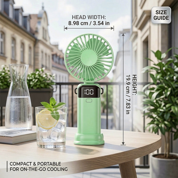 1 Foldable 3-in-1 Handheld Fan with LED Digital Display and 5 Adjustable Wind Speeds, Portable USB Rechargeable Fan with 90° Angle Adjustment and Whisper-Quiet Operation for Outdoor Travel Office and Daily Use