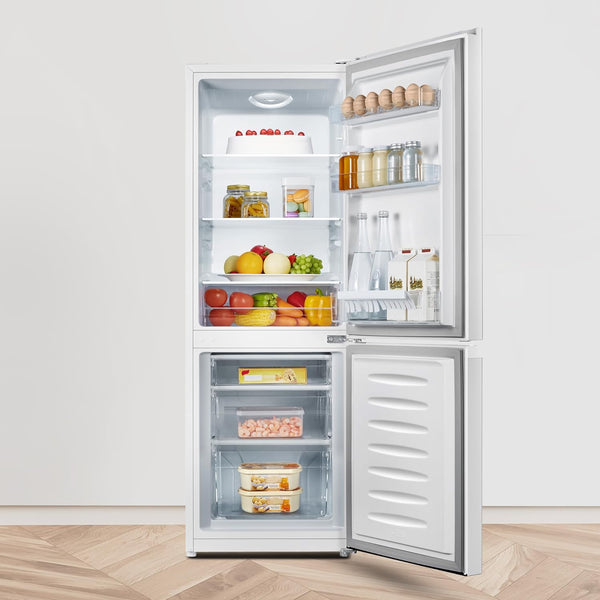 Fridgemaster MC50175A 50Cm Freestanding 60/40 Fridge Freezer - 175-Litre Capacity with Crisper Box - Reversible Door - LED Lighting- 4 Star Freezer Rating - White - E Rated
