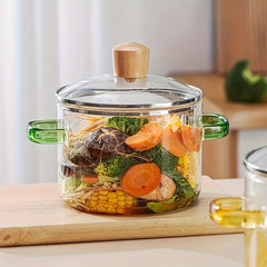 2pcs Glass Casserole Pot Suitable for All Stoves (Gas/Electric/Induction) - Thickened Heat-Resistant Shatterproof Soup Noodle Gravy Pot with Easy-Pour Spout & Even Heating Base, Heavy-Duty Glass Cookware for Home