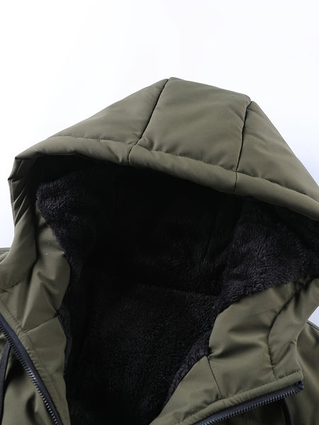 Winter Plush Jacket Thick Warm Jacket Hooded Jacket Casual Outdoor Jacket Solid Color Zipper with Plush Thickening