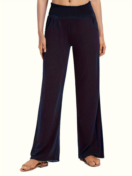 Tooluck Ladies' casual elastic waist straight trousers