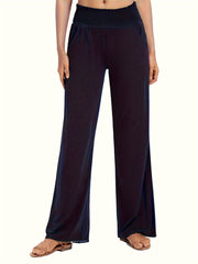 Tooluck Ladies' casual elastic waist straight trousers