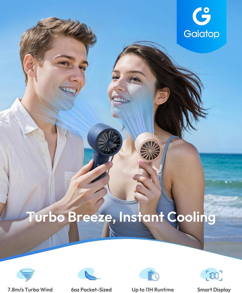 Gaiatop Powerful Handheld Fan Rechargeable, High Speed 100-Level Turbo Cooling, Portable Pocket Small Hand Fan, Summer Outdoor Travel Essentials, Dad Gifts for Men Women, Navy Blue
