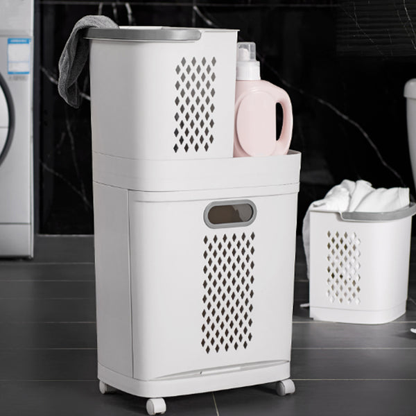 1 piece, white, bathroom and toiletries storage basket, upper layer can be used separately, non perforated household multifunctional plastic dirty clothes basket, multi-layer snack, beverage, toy storage basket, household small item storage basket, freely