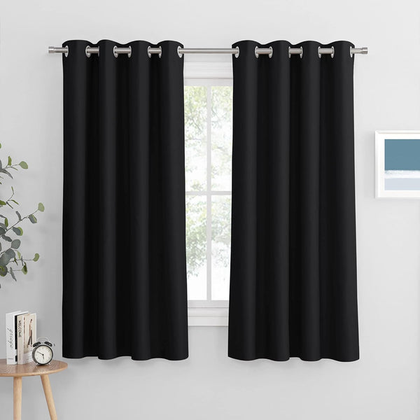 PONY DANCE Grey Blackout Thermal Insulated Curtains for Bedroom, 46 X 54 Inch Short Eyelet Curtains & Drapes, Soft Black Out 2 Panels for Window Living Room/Kitchen