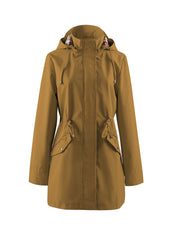 Drawstring Waist Hooded Zip Up Coat, Casual Long Sleeve Coat for Fall & Winter, Women's Clothing
