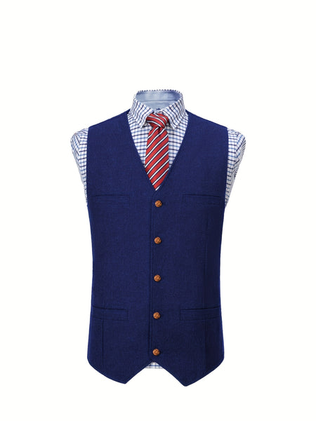 Men'S Vest Wool Blend Herringbone Vintage Men'S Fashion Vest, Groom Best Man Formal Wedding Party Casual Vest