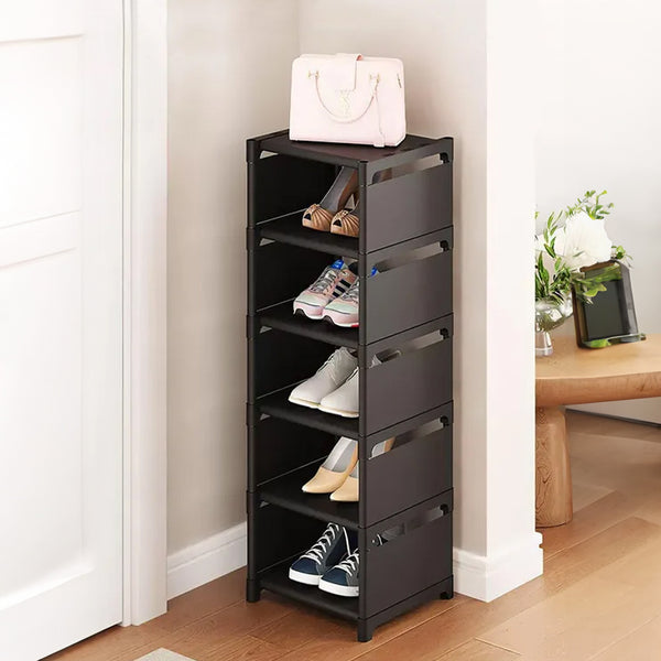 6/ 7/ 8 Tiers Metal Shoe Rack, Vertical Tall Narrow Shoe Rack Sturdy Free Standing Metal Shoe Shelf Storage Organizer, Multifunctional Shoe Cabinet, Space-saving Shoe Stand, Large Capacity Footwear Holder Corner Shoe Storage Rack for Closet Bedroom Entryw