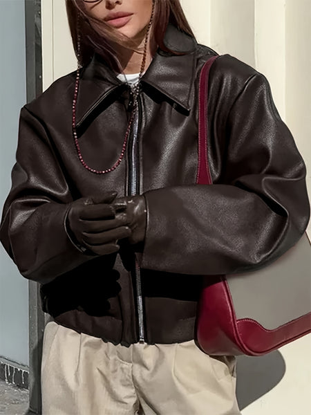 Fashionable Casual Vintage Motorcycle Women's PU Jacket