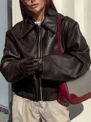 Fashionable Casual Vintage Motorcycle Women's PU Jacket