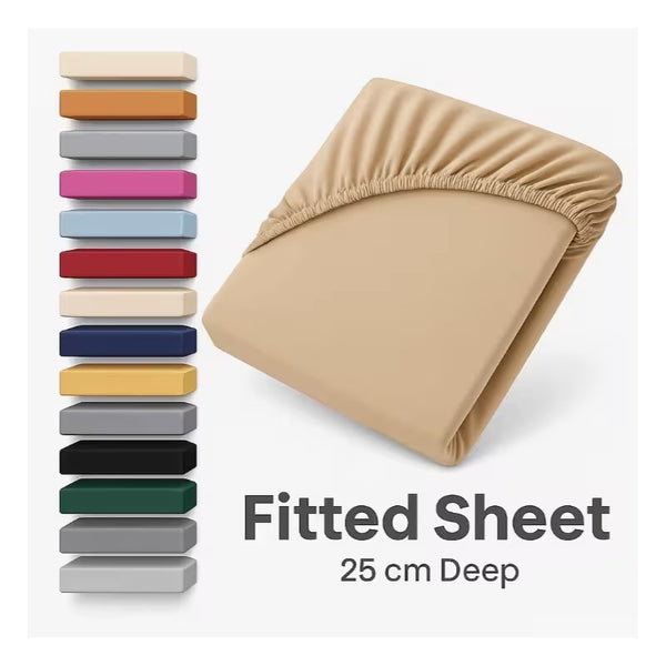 4B Extra Deep 25 cm Fitted Sheet Bed Sheets with Secure Elasticated Corners and Deep Pocket Fit, Tidy Bed Look, Easy Care and Durable for Everyday Use, Perfect for Modern Bedrooms, Guest Rooms and Available in All Bed Sizes