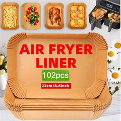 52/102/202pcs Pre-Cut Air Fryer Liners - 22x14cm, Suitable for Dual Basket Fryers, Heat-Resistant Disposable Rectangle Sheets, Bulk Value Pack for Home and Commercial Use, Air Fryer Accessories, Easy-Clean Pads, Durable Kitchenware.